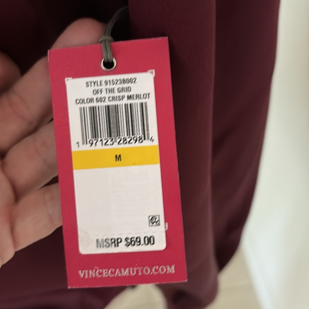 Vince Camuto Off-Shoulder Tie-Hem Blouse in Burgundy - Picture 4 of 7